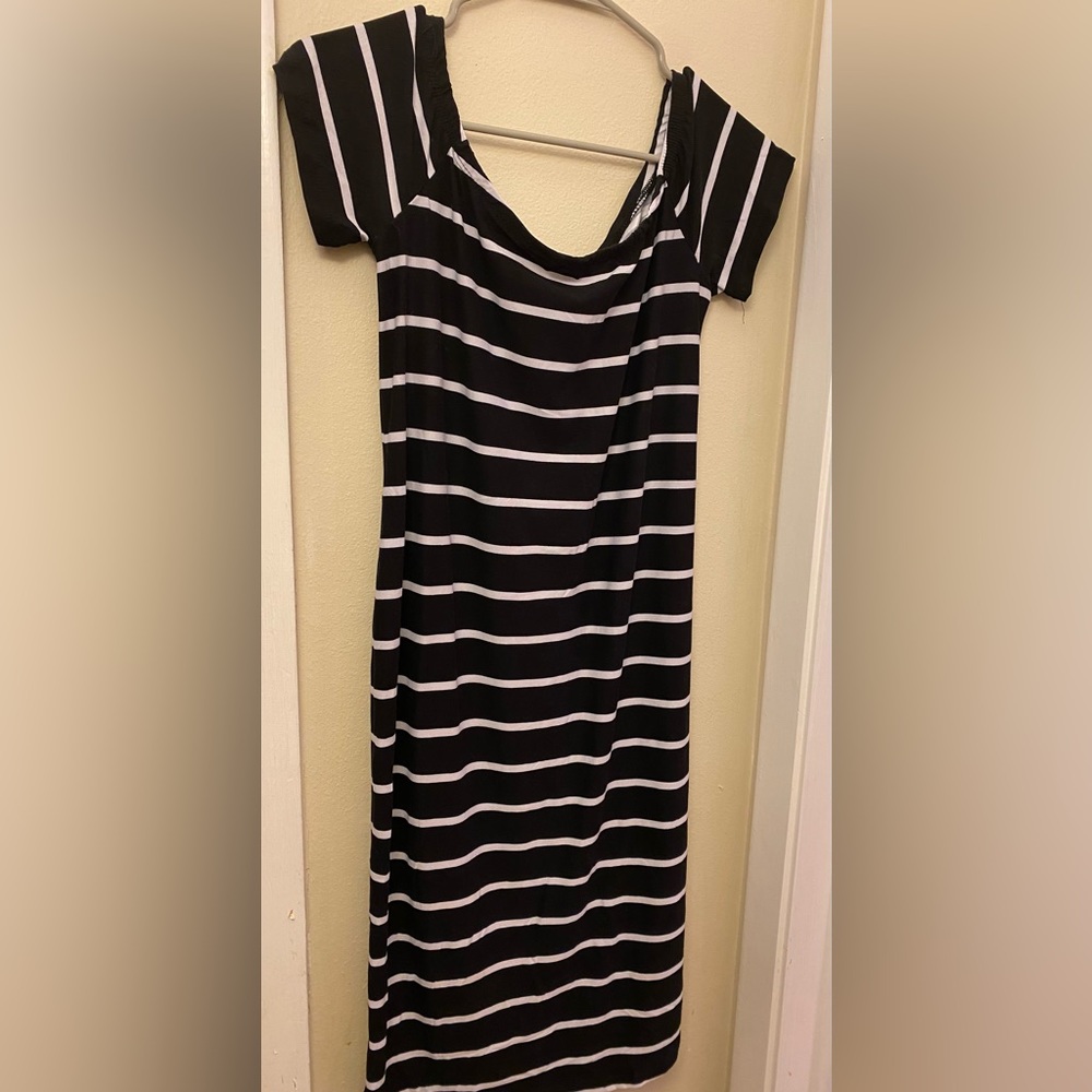 Black & White Stripes Bodycon Midi Dress || Large